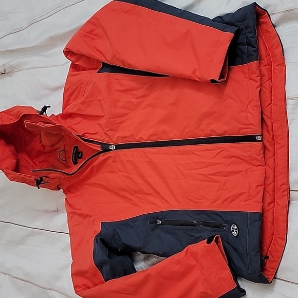 Lands End Ski Jacket Womens Small Orange Gray Hidden Hood Full Zip Quilted Liner - Picture 1 of 8